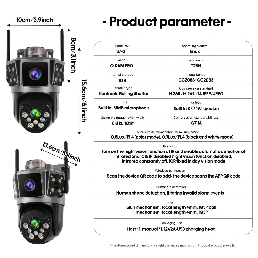 Dual Lens 3-Scene Security Camera WiFi Outdoor Indoor 355° Pan Tilt with Color Night Vision, AI Motion Sensor Alarm, Remote Monitoring, Cloud Storage & SD Card Up to 256GB – Wire-Free Home Surveillance