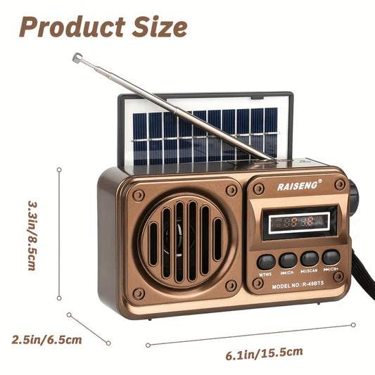Portable FM Radio R-49BTS with Solar Charging, Bluetooth & USB/TF Playback