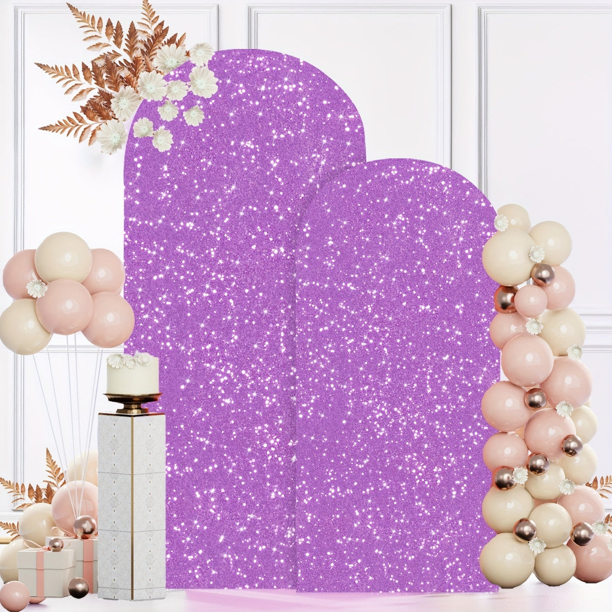 Glitter Sequin Arch Cover 2 Set 6Ft & 7.2Ft Metallic Spandex Payette Panel Wedding Arch Backdrop Cover for Wedding Ceremony, Birthday Party, Bridal Shower & Event Decoration