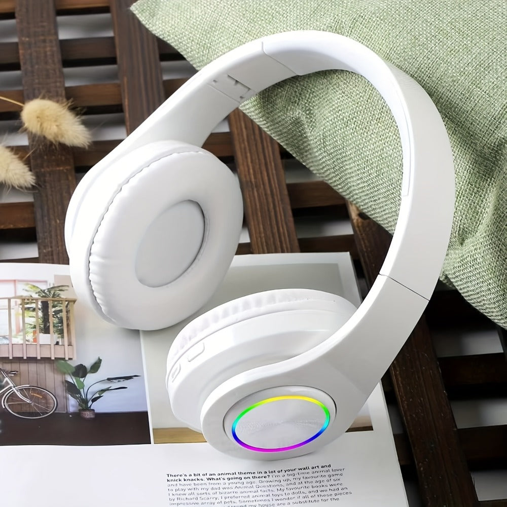 Wireless Headphones Deep Bass Foldable Lightweight Built-in Mic 3.5mm Wired Stereo Sound Type-C Charging for Travel Work Laptop iOS Android Red White