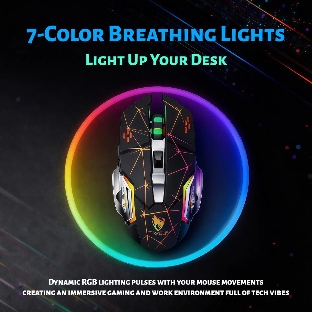 Bluetooth 5.0 2.4G Dual Mode Wireless RGB Gaming Mouse Silent 6 Button Ergonomic USB-C Rechargeable Breathing Light for PC Laptop Mac Tablet Office Gaming Tech Black Star Black White Gray