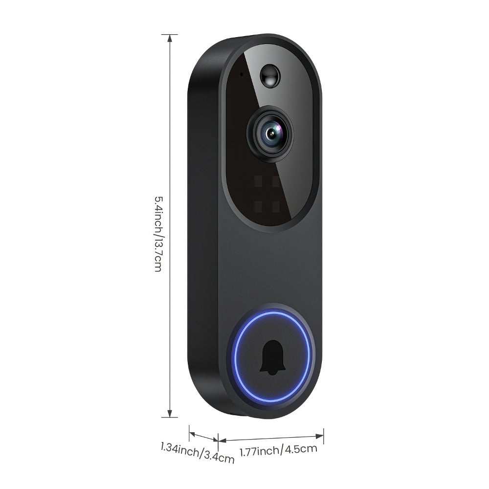 166° Wide Angle Video Doorbell 720P 2.4G 5G Dual-Band WiFi – Color Night Vision, AI Vehicle & Person Detection, Two-Way Voice, No Wiring, Real-Time App View, Single or 2-Pack, Black