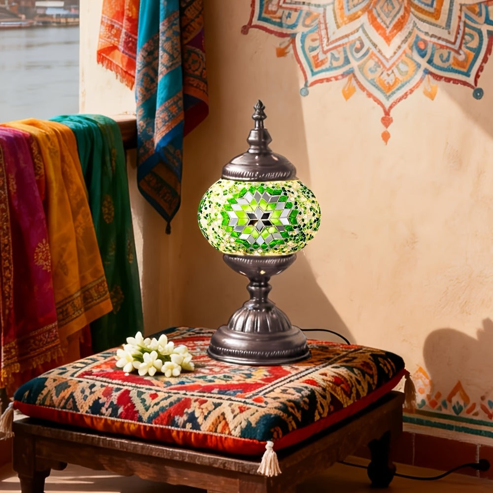 DIY Turkish Moroccan Mosaic Lamp Kit Handmade Glass Metal Brass Dimmable Bohemian Table Light for Bedroom Living Room Office Vintage Boho Decor Gift Multiple Colors 3-Color Adjustable Option