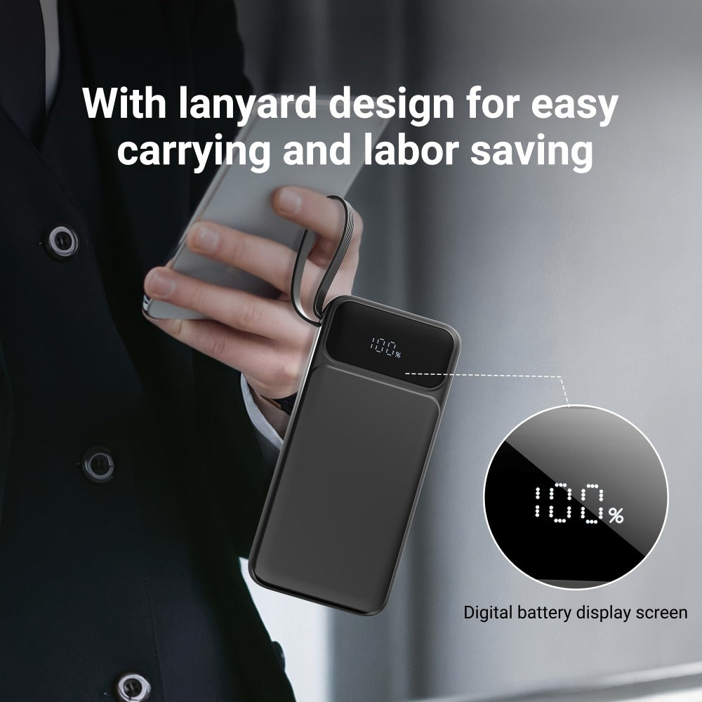 20000mAh Solar Power Bank with Built-in USB-C Cable 20W Fast Charging Portable Charger – Battery Pack for iPhone Android iPad Outdoor Travel Camping Hiking