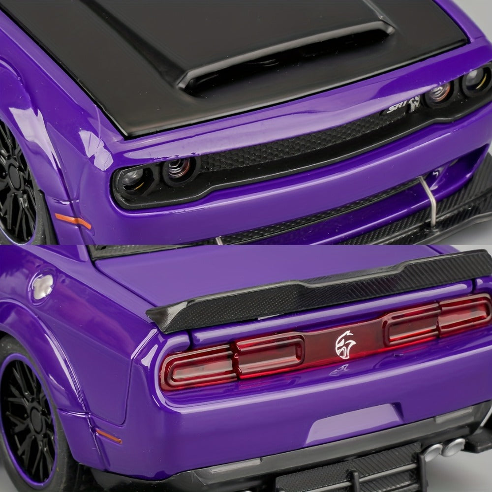 Dodge Sports Car Diecast Model, Purple Zinc Alloy Static Collectible with Display Base & Opening Doors