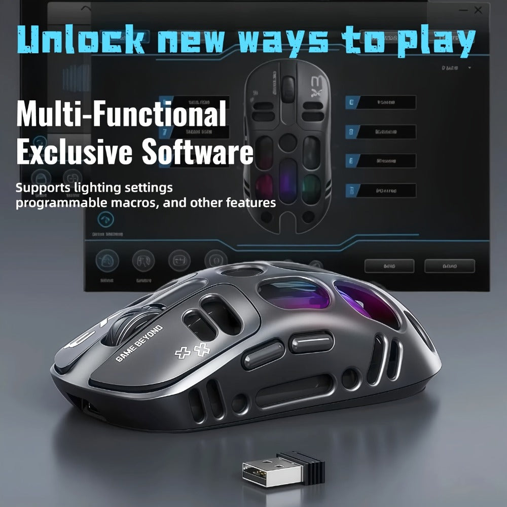 Bluetooth 5.0 2.4G Dual Mode Wireless RGB Gaming Mouse Silent 6 Button Ergonomic USB-C Rechargeable Breathing Light for PC Laptop Mac Tablet Office Gaming Tech Black Star Black White Gray