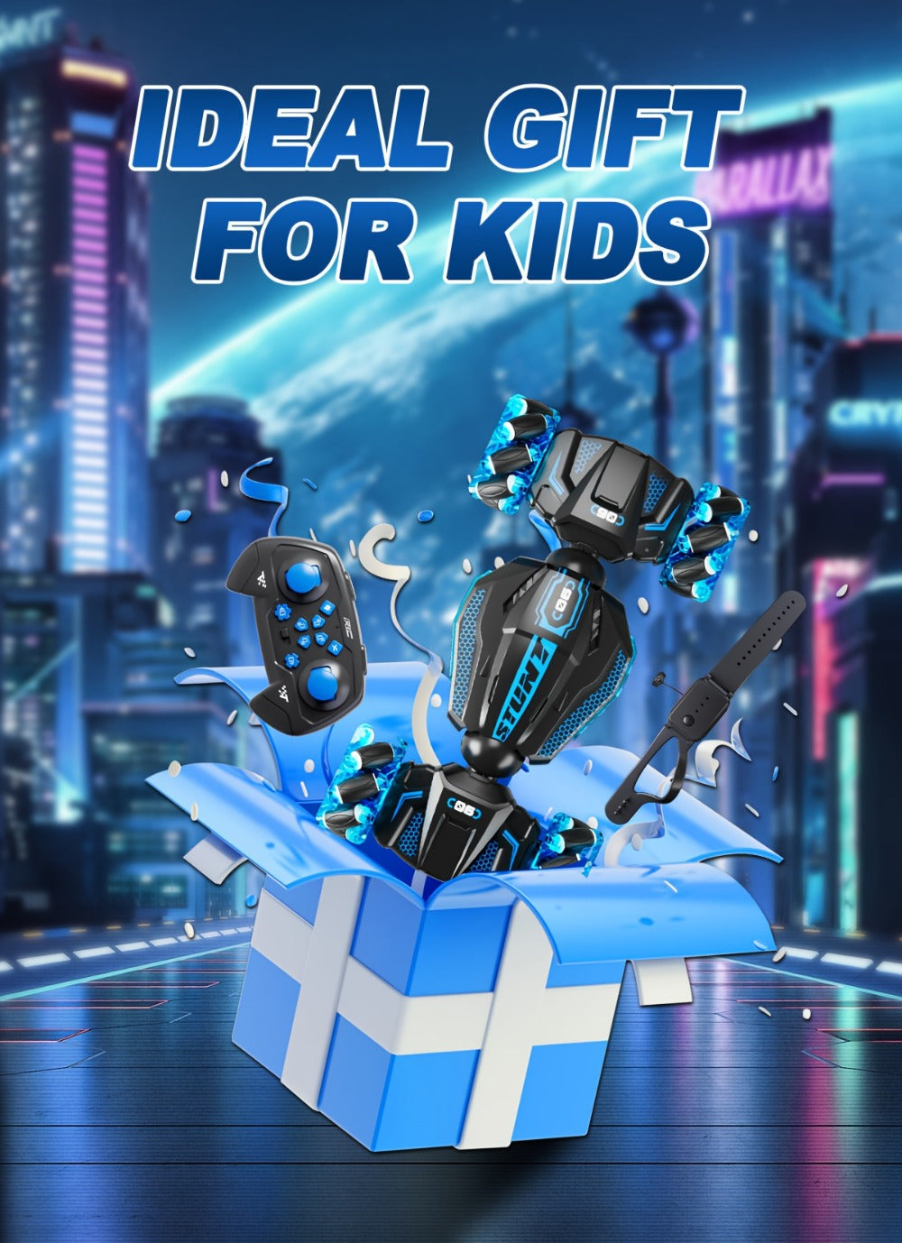 1:24 8WD RC Stunt Car with Dual Remote Control, LED Lights, and 28 km/h Speed