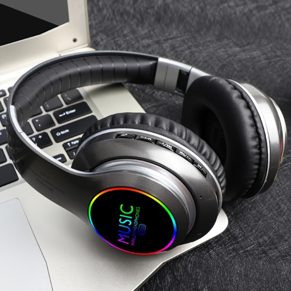 Wireless Headphones Deep Bass Foldable Lightweight Built-in Mic 3.5mm Wired Stereo Sound Type-C Charging for Travel Work Laptop iOS Android Red White