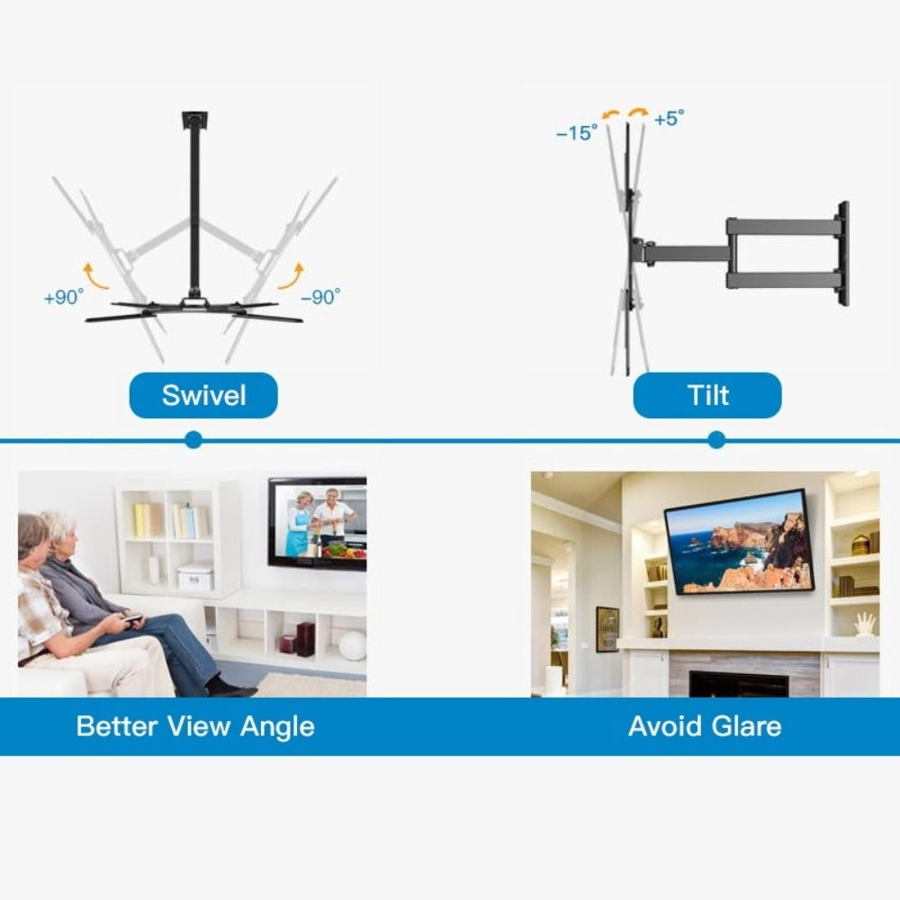 Heavy Duty TV Wall Mount 26-60 Inch Full Motion – Stainless Steel Swivel Tilt Extension Arm, VESA 400x400mm, Holds 77 lbs, Universal Fit for Samsung LG Sony TCL Vizio Hisense, Black