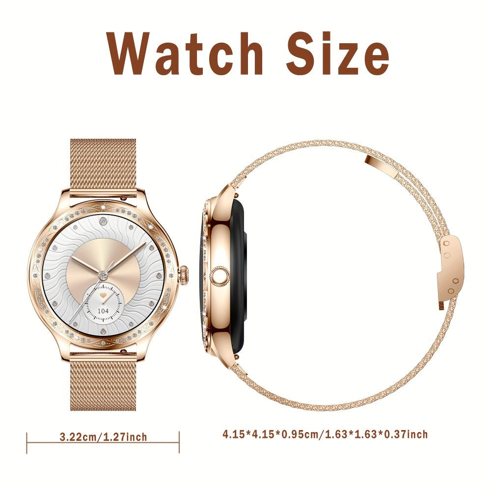 Diamond Rhinestone Smartwatch for Women Bling Luxury Chic Design 1.09 Inch Full Touch Screen Calling 100 Sport Modes Step Calorie Heart Rate Sleep Tracker Statement Jewelry Watch Gift for Her Blue