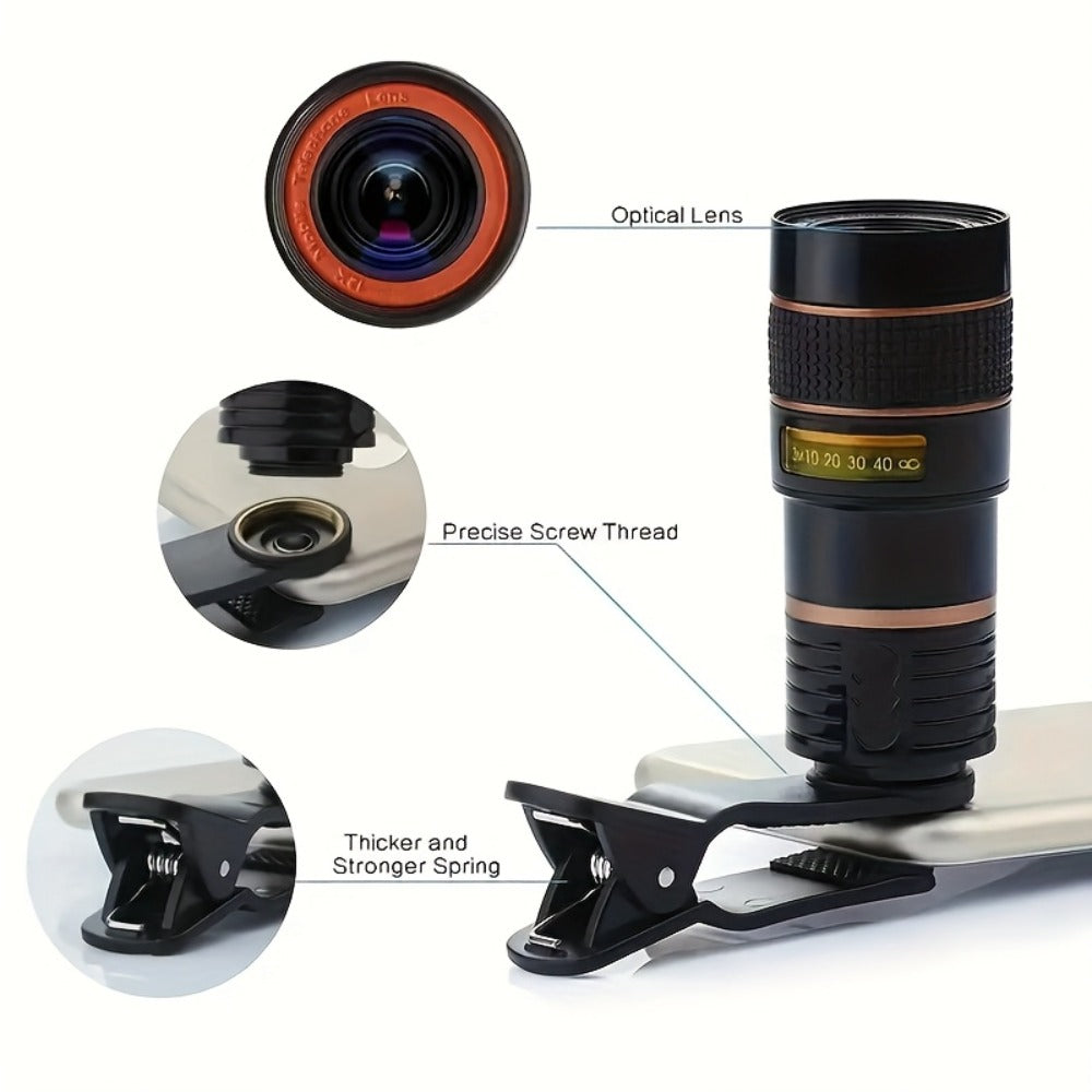 Portable Telephoto Zoom Lens for Smartphone – HD 2-in-1 Wide-Angle & Telephoto Clip-On Mobile Camera Lens, Precision Focus Ring, Universal iPhone & Android Fit, Travel Photography