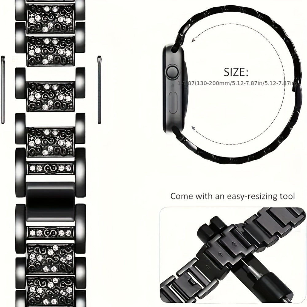 Diamond Apple Watch Case & Strap Set – Starry Sky Full Diamond Bezel + Double Row Diamond Band Compatible with Apple Watch Series 1–10 SE Ultra Ultra 2 38 40 41 42 44 45 49mm – Pink Rose Gold Black Blue Silver