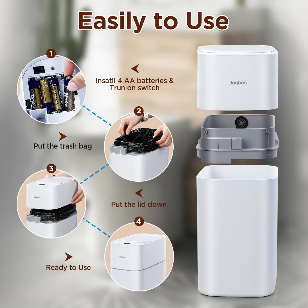 Touchless Trash Can 3.8 Gal 14L Infrared Motion Sensor – Auto-Open Lid, Wind Adsorption Auto-Expand Bag, Slim Odor-Sealing Design for Kitchen Bathroom Office Bedroom | 1PC & 2PC Bundle | White