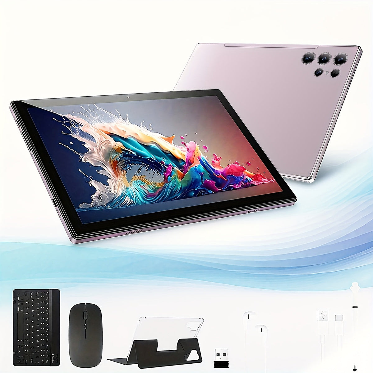 Android 15 Tablet 10.1 Inch 8GB RAM 128GB ROM – 8000mAh Battery, 1280x800 HD Display, 5MP+16MP Dual Camera, Stereo Speakers, WiFi, with Keyboard Case Mouse Stylus USB Cable