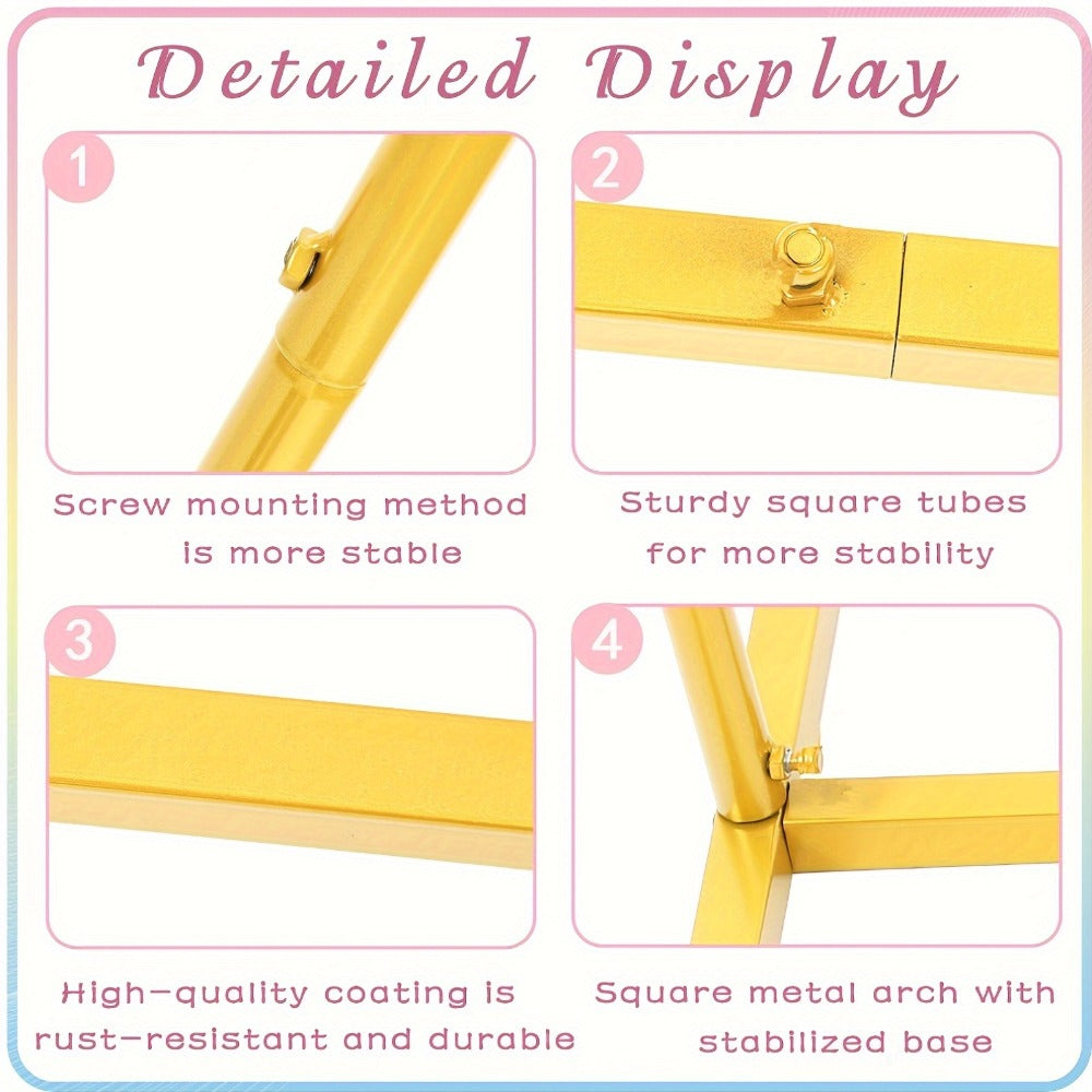 Metal Arch Backdrop Stand Set of 2 (7.2FT + 6FT) – Gold Wedding Arch Frame for Balloon & Flower Decoration, Ideal for Wedding Ceremony, Baby Shower, Birthday Party & Holiday Events