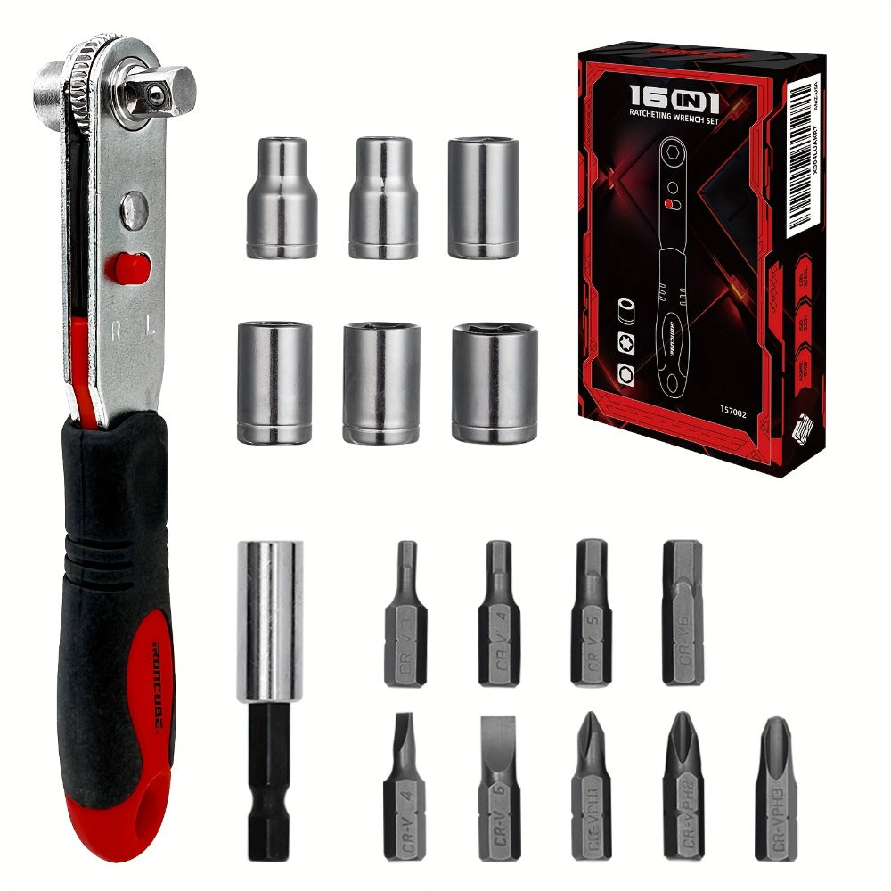 Ratchet Angle Screwdriver Set 10-in-1 & 16-in-1 – Magnetic Multi-Bit Right Angle Screwdriver for Tight Spaces, DIY, Bike Repair & Home Maintenance, Compact Flexible Tool Kit