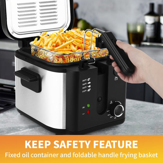 Electric Deep Fryer with Stainless Steel Basket & Adjustable Temperature, 1.5–6 L Options