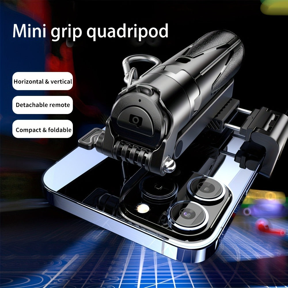 DSLR-Style Grip Selfie Stick Tripod 3-in-1 with 16 Inch Extendable Arm One-Click Unfold Stand & Wireless Bluetooth Remote – Portable Phone Stand for Concerts Hiking Desktop Live Streaming iPhone Android