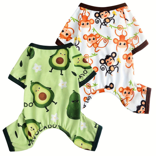 Dog Pajamas 2-Pack, Printed Knit Pullover Jumpsuits for Dogs and Cats, XS–XXL
