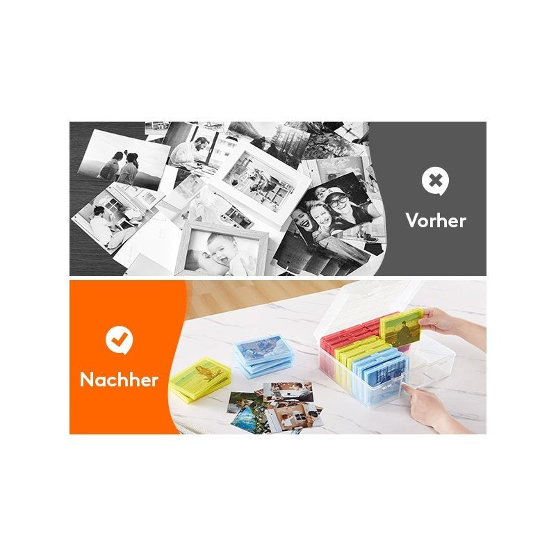 4x6 Photo Storage Box with 14 Inner Photo Keeper Cases Holds 1400 Photos Clear Plastic Photo Organizer with Lids Label Stickers BPA-Free for Cards Pictures Stamps Craft Office Supplies