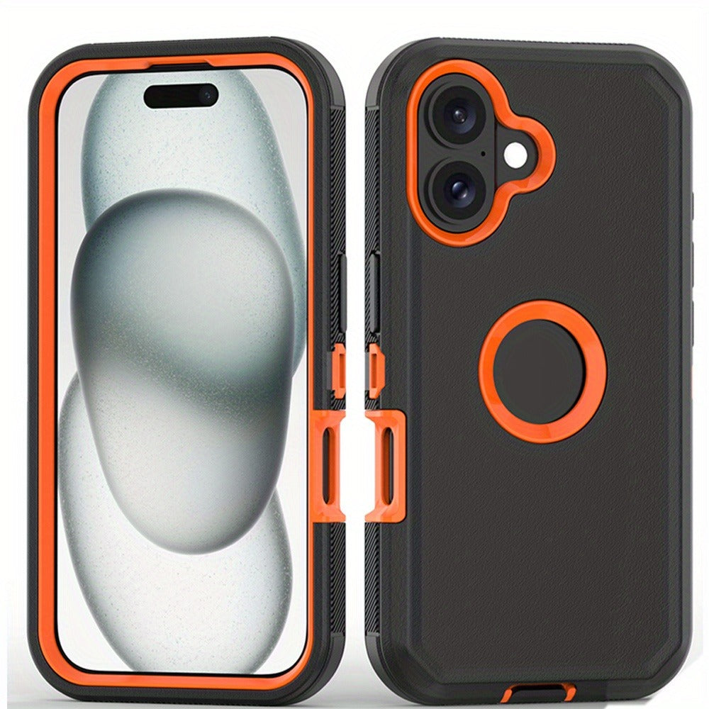 Rugged iPhone 16 Pro Max Case Hybrid Armor Dual Layer TPU PC Shockproof Drop Protection – Heavy Duty Wireless Charging Compatible Cover for iPhone 16 Pro 16 Plus 16 – Black Orange Blue Purple Green