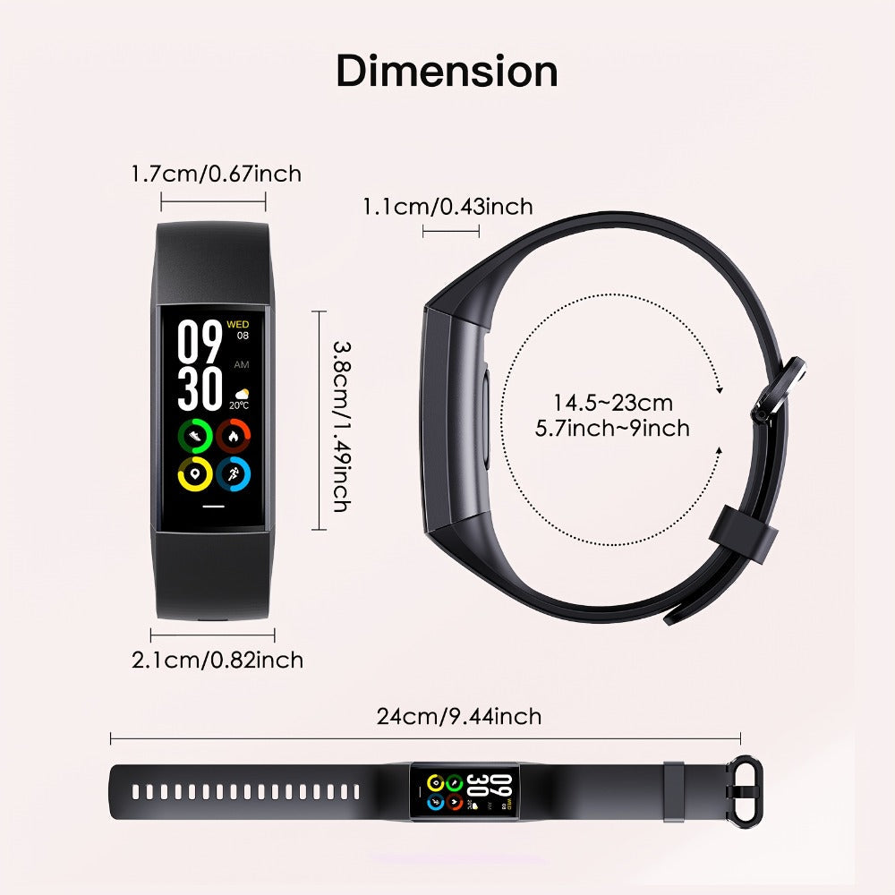 AMOLED Smart Band 1.1" Always-On Display, 14-Day Battery Life, 25 Sport Modes, Heart Rate & Sleep Tracker, 100+ Watch Faces, Ultra-Thin Fitness Watch, Weather & Music Control – For Men & Women