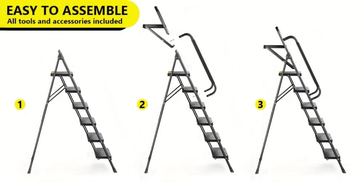 6 Step Ladder with Handrails & Tool Platform 800 LBS – Folding Step Stool Wide Pedal Steel Safety Ladder for Adults, Painting, Home, Garage & Outdoor Use – Auto Safety Lock, Compact Storage
