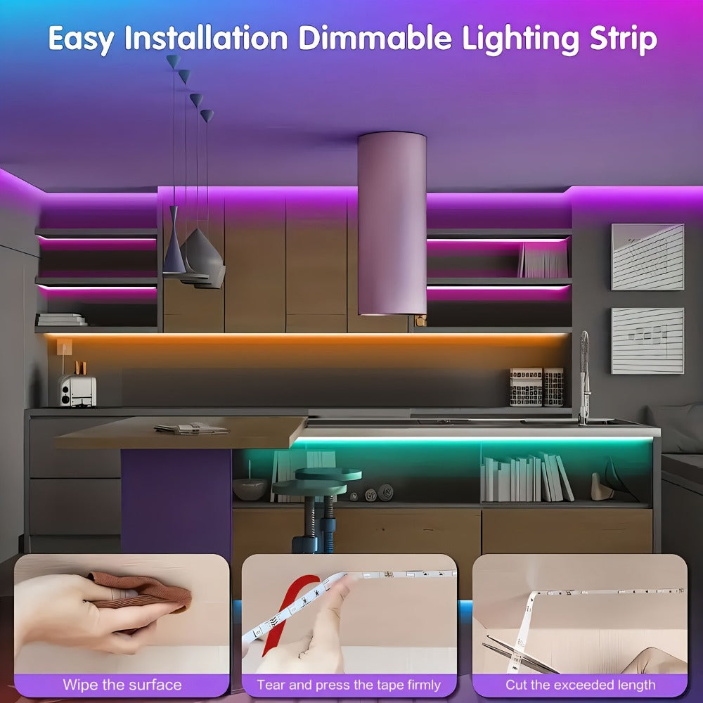 Music Sync LED Strip Lights with APP & 24-Key Remote - RGB Color Changing Built-in Mic USB Plug-and-Play 100FT 130FT 200FT for Bedroom Gaming Room Party Holiday Home Decoration