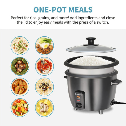 Rice Cooker & Yogurt Maker, 1.5 Qt with Auto Keep Warm and Steamer Basket, Black