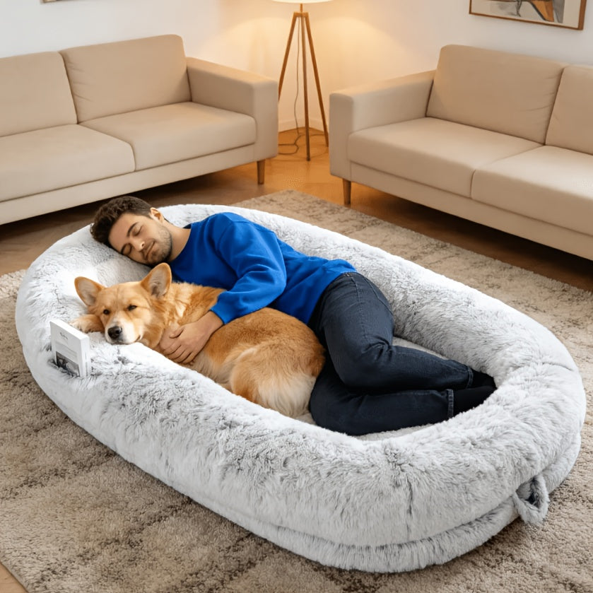 Human Dog Bed with Washable Faux Fur Cover in Two Size Options for People and Pets