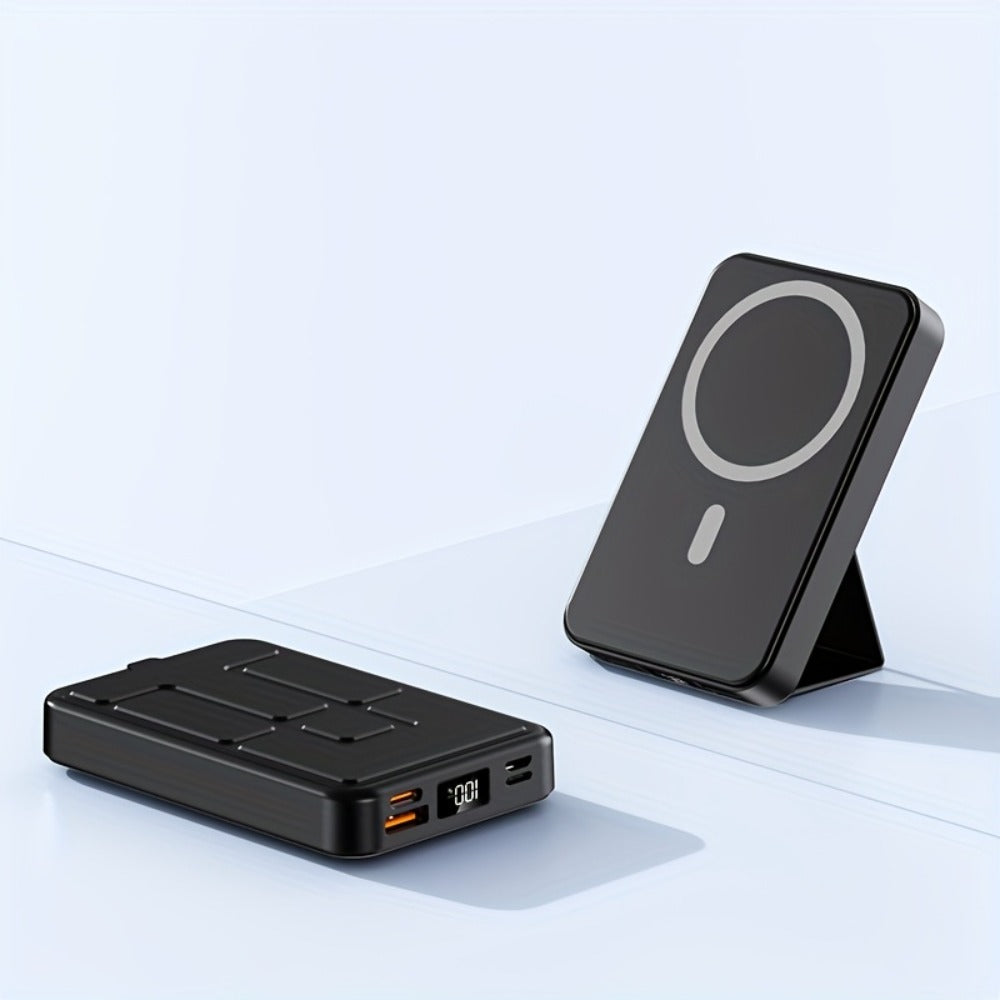 Magnetic Wireless Power Bank 10000mAh 22.5W Fast Charging Portable Charger with LED Display Built-in Kickstand PD20W USB-C Charges 3 Devices Travel Outdoor Black White Purple