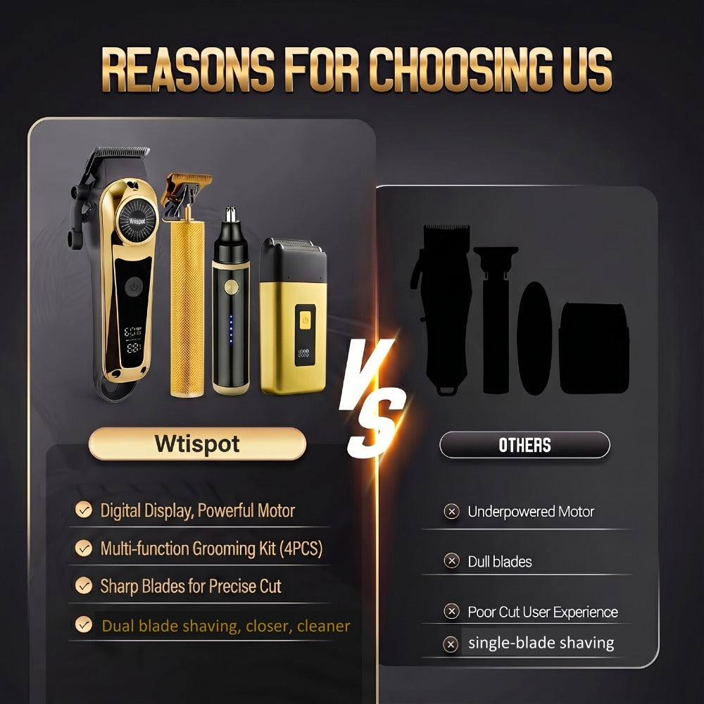 3-in-1 Grooming Kit for Men — Electric Hair Clipper, Nose Hair Trimmer & Shaver Set, USB Rechargeable Lithium Battery Cordless, 2 3 4-Piece Options, Black & Golden, Gift for Husband Boyfriend Father