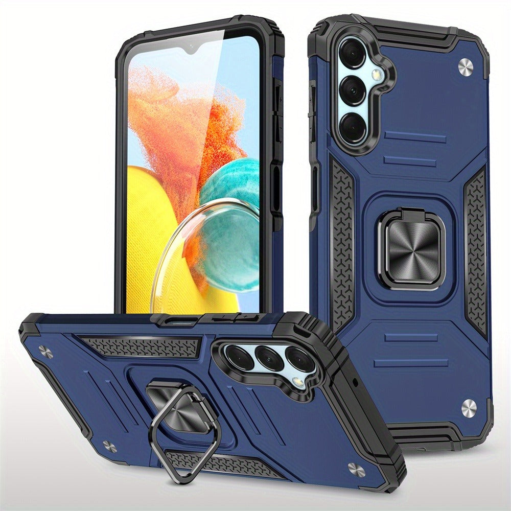 Ring Kickstand Samsung Galaxy A15 5G Case – 360° Rotating Stand Hybrid Armor Shockproof Rugged Cover with Magnetic Car Mount Plate, Dual Layer Hard PC TPU Bumper, Anti-Slip Grip – Black Blue Green Red Rose Gold