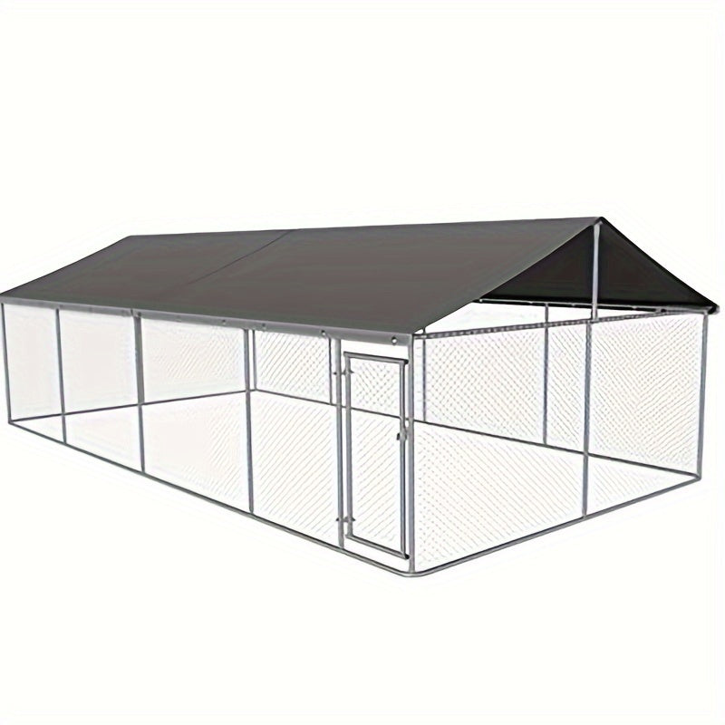 Outdoor Dog Kennel Enclosure Heavy Duty - Galvanized Steel Wire Mesh Dog Cage with Rain & UV-Proof Roof Cover, Secure Lock & Ground Nails, Large Dog Run Fence for Backyard, 3 Sizes Available