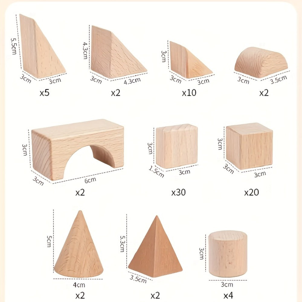 100-Piece Unpainted Beech Wood Building Blocks for Stacking and Sorting