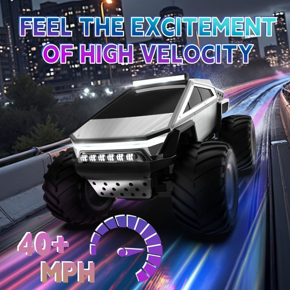 RC Monster Truck Toy, 4WD Off-Road Vehicle with LED Lights and Water Spray Effect