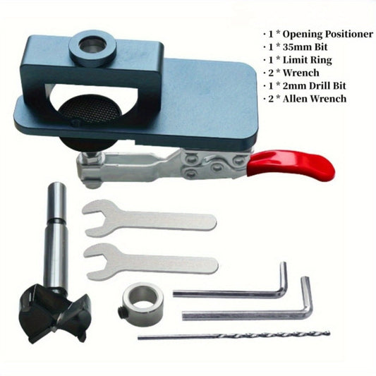 Hinge Drilling Jig Kit, 35mm Aluminum Alloy Guide for 15–25mm Cabinet Door Panels