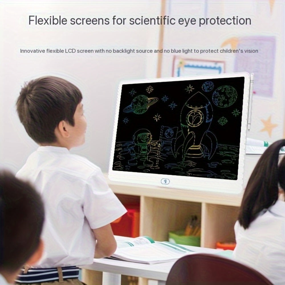 LCD Doodle Board 16 Inch with Stand – Flexible Screen Eye Protection, Portable Educational Drawing Toy for Kids & Adults, Home School Office Travel, White Pink Sky Blue