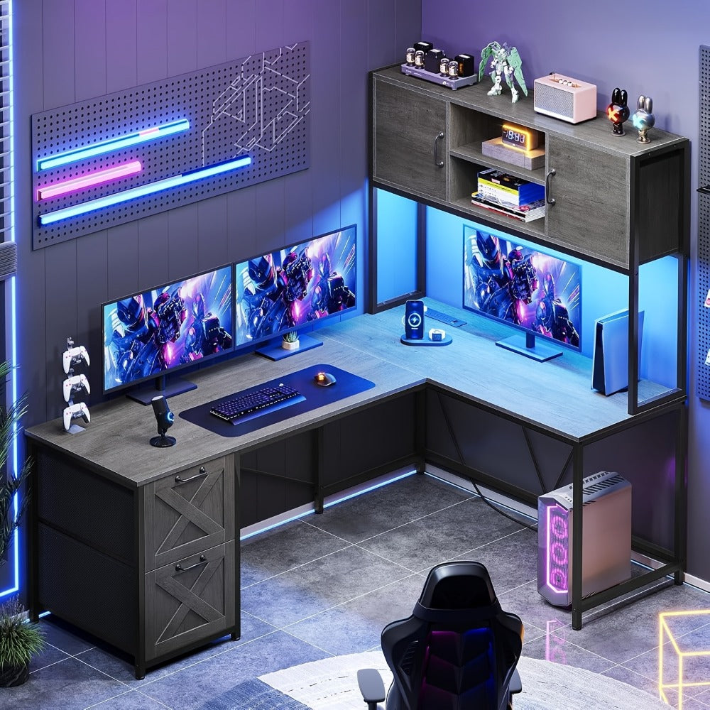 62.2-Inch L-Shaped Office Desk with Storage Drawers and Charging Station for Home Office detail image - detail view 11