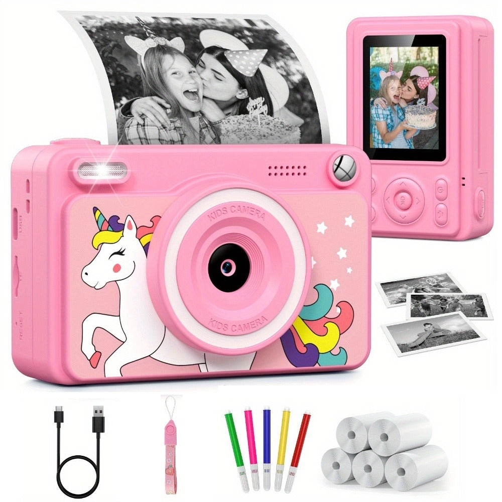 Kids Instant Print Camera 1080P HD, Polaroid Style Photo Printer Camera for Kids with 5 Rolls Paper & 32GB Card, Birthday Christmas Gift for Boys & Girls Ages 3-14, Green, Blue, Pink
