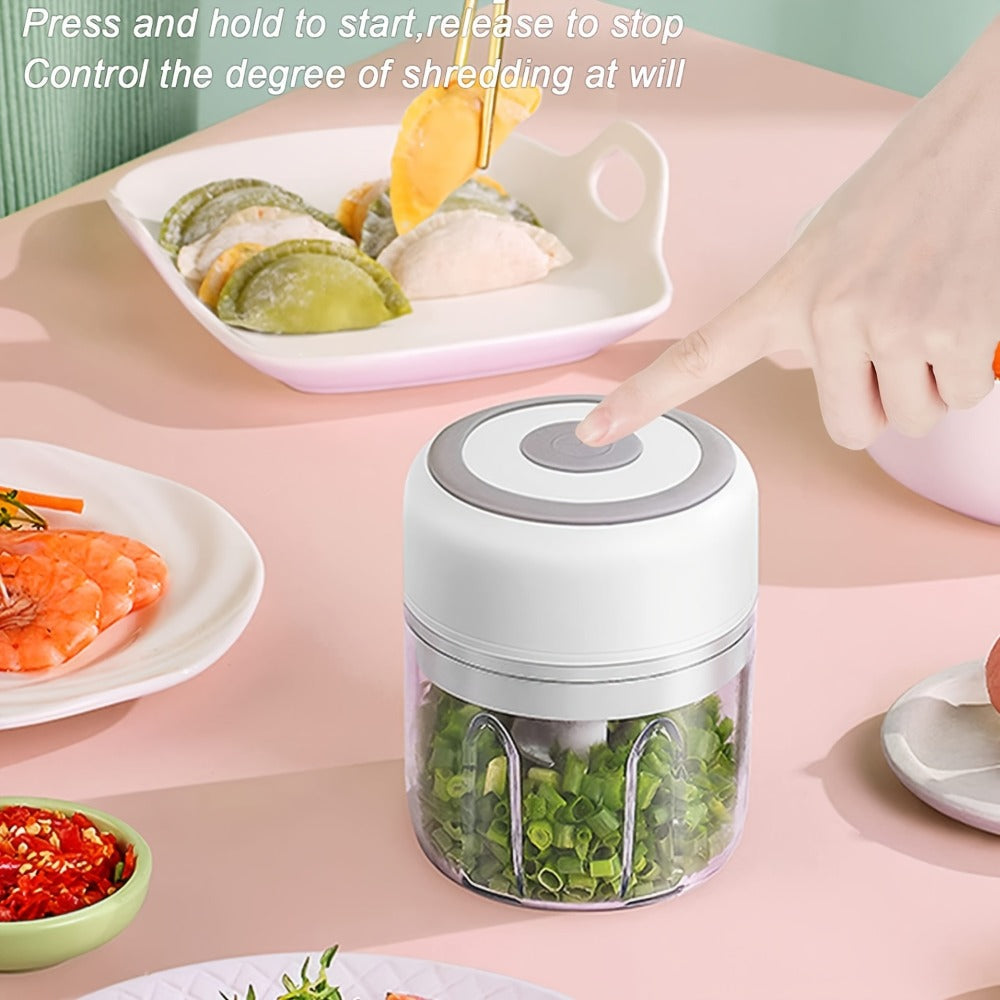 Mini Electric Garlic Chopper USB Rechargeable - Electric Food Chopper & Masher, Portable Garlic Crusher for Meat, Onion, Ginger & Herbs, 250ML / 8.45oz Kitchen Gadget in White, Green & Pink
