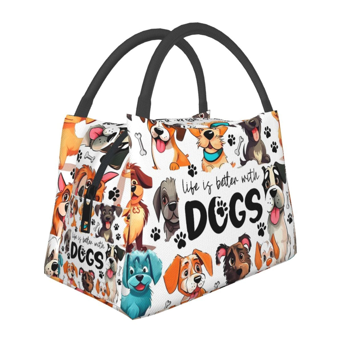 Insulated Lunch Bag with Dog Print - Portable Thermal Cooler Tote for Camping, Picnic & Beach | Reusable Polyester Lunch Box for Women Men Kids, Festive Gift for Christmas Birthday Valentine