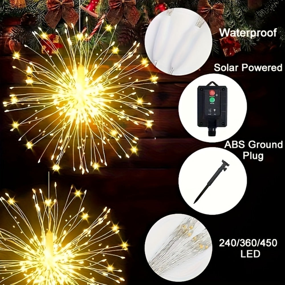 Solar Starburst Lantern Fairy Lights Outdoor 5 Pack 450 LED - Remote & Timer, 8 Modes, Adjustable Brightness, Pure Copper Wire, Waterproof for Yard, Garden, Patio, Wedding & Christmas Decor