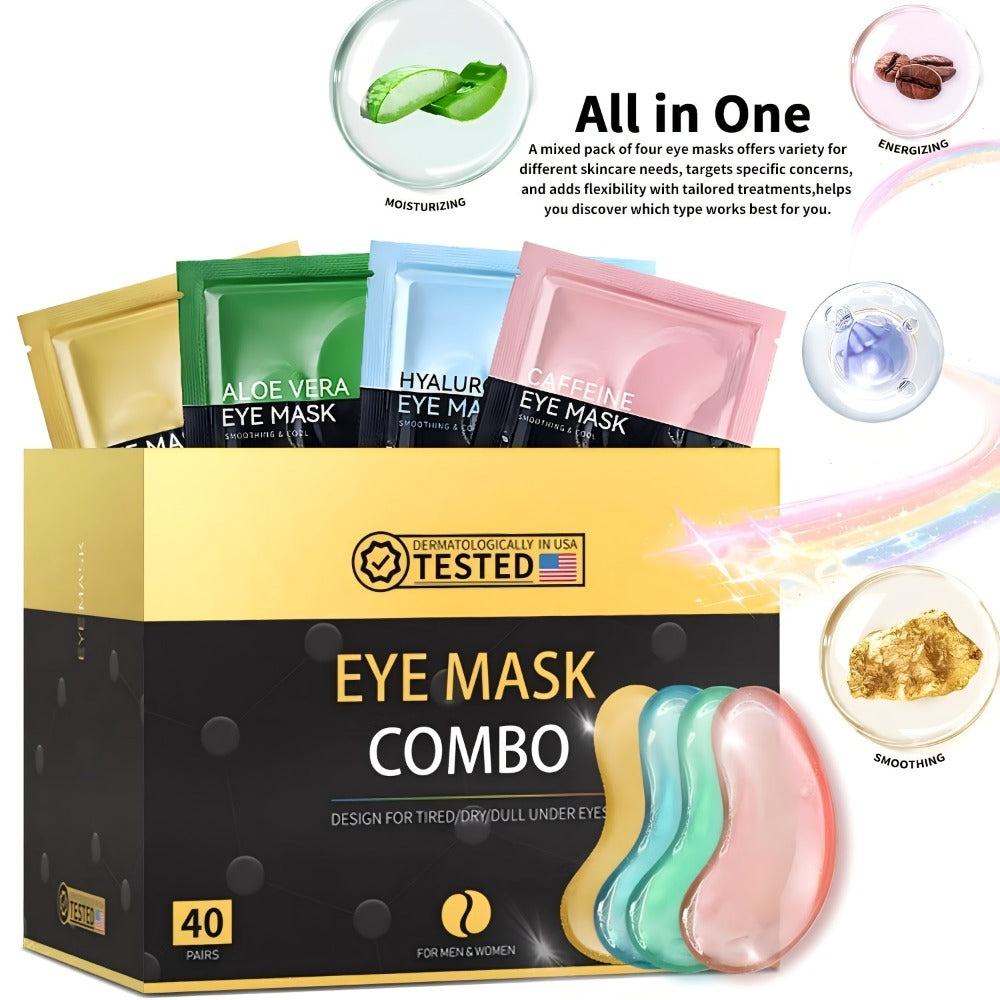 Under Eye Masks 40 Pairs Collagen Crystal Eye Patches with Caffeine & Aloe Vera - Reduce Dark Circles Puffiness Fine Lines Hydrating Eye Mask for Women Sensitive Skin Spa Gift Set