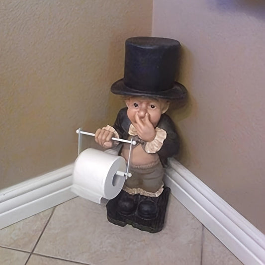Toilet Paper Holder, Funny Butler Resin Figurine with Painted Finish