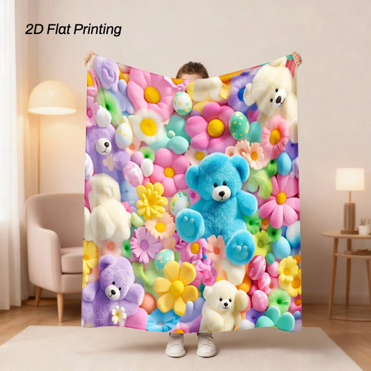 Bear Print Flannel Throw Blanket, Soft Polyester for Sofa & Bed, 40 x 50 in