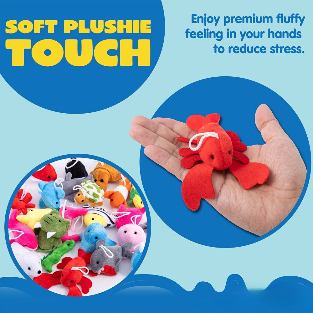 Mini Sea Animal Plush Keychains Bulk 24-Pack, Party Favor Toy Set