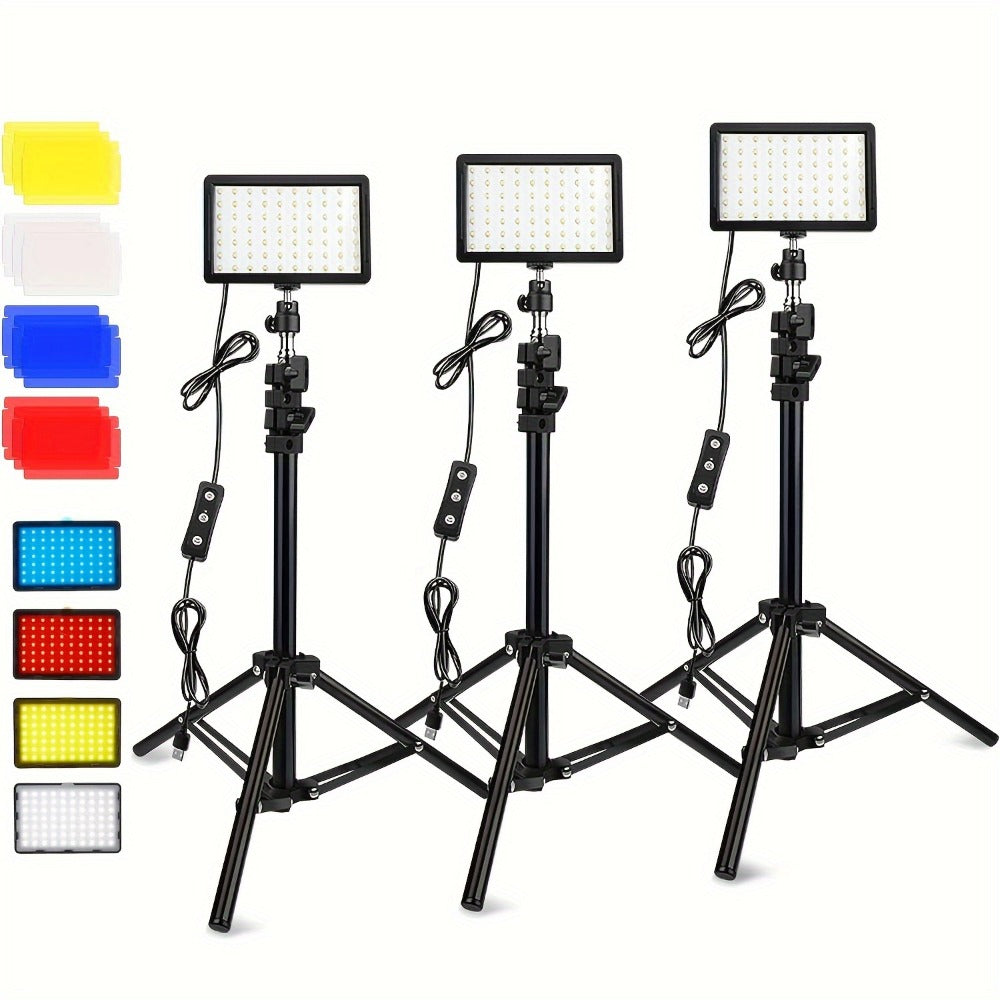 LED Video Fill Light Panel Kit with Tripod Stand & RGB Filters | Dimmable 5600K Studio Light for Vlogging, Photography, Video Streaming & Tabletop Shooting | 2 or 3 Pack