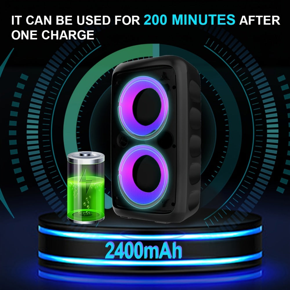 KTS-1265 Portable Wireless Bluetooth Dual Speaker with RGB Colorful Ambient Lighting, 2400mAh Battery, Bass Boost Stereo Sound, USB-C Rechargeable, for Parties Camping Home Gatherings Karaoke