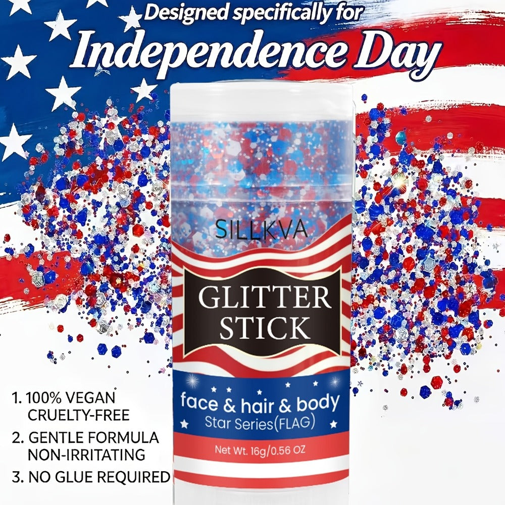Glitter Makeup Stick Red & Blue Multi-Use Glitter Gel for Face Hair & Body – Patriotic American Flag Theme for July 4th Independence Day Sports Events & Stage